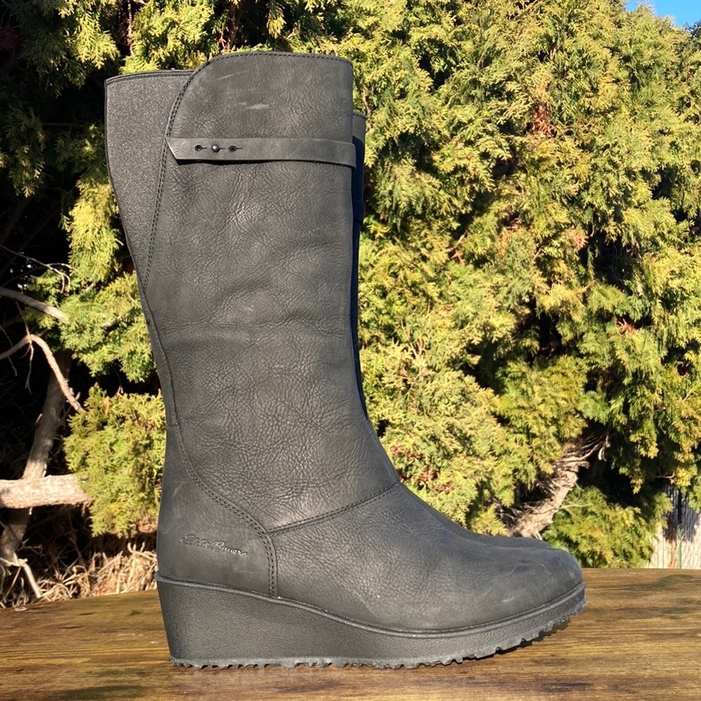 Eddie Bauer Black Zip Up Wedge Fleece Lined Boots Women’s Size 10